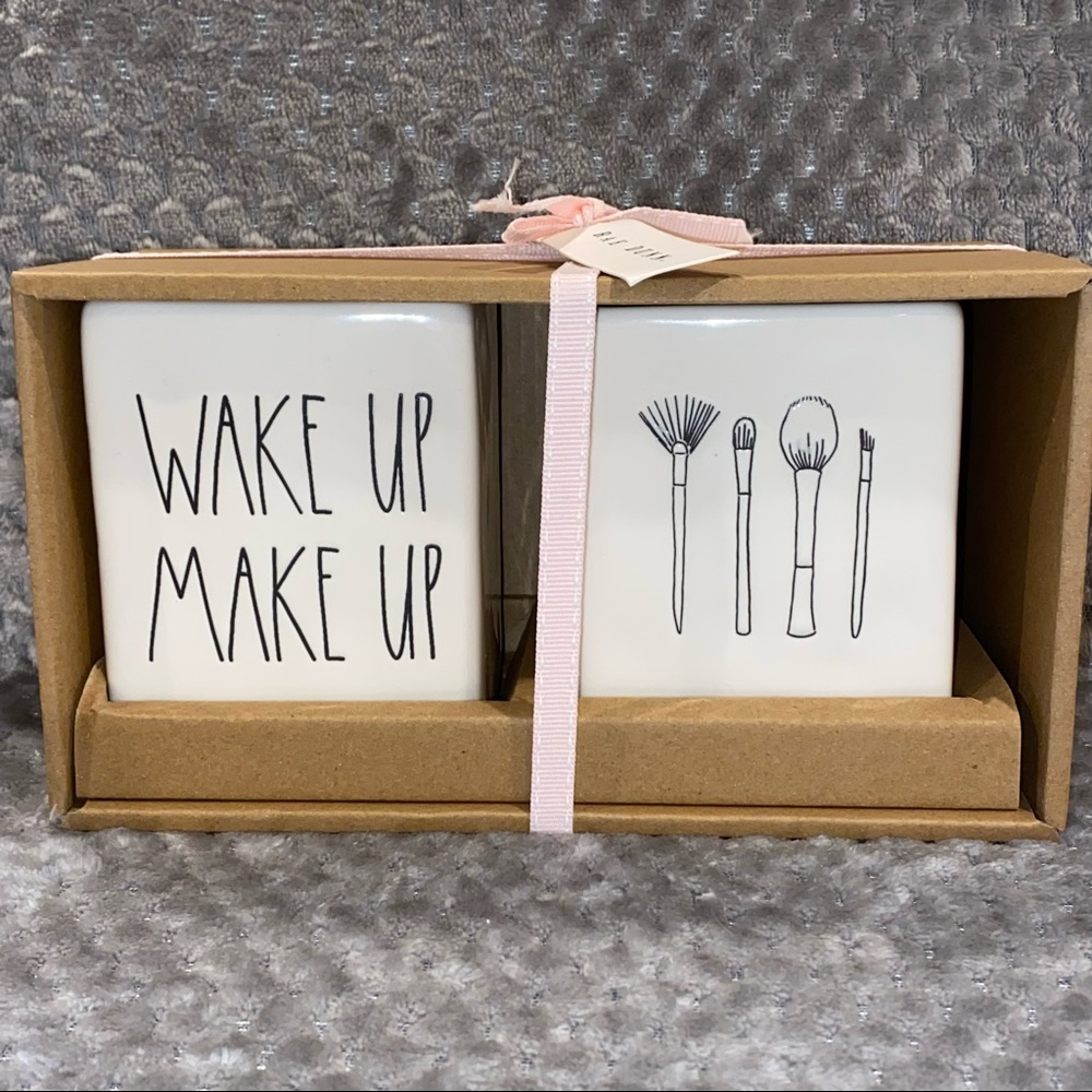 🚩SOLD🚩Rae Dunn WAKE UP MAKE UP bathroom beauty set - Picture 3 of 3